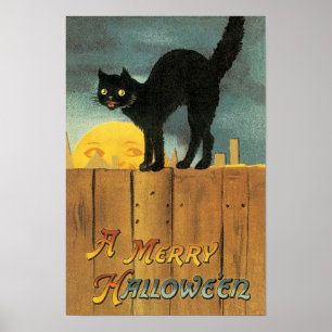 Vintage Frohe Halloween-Katze von Ellen Clapsaddle Poster