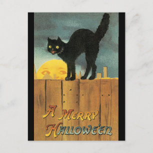 Vintage Frohe Halloween-Katze von Ellen Clapsaddle Postkarte
