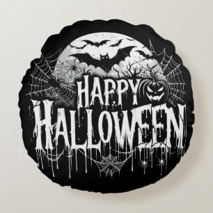 Vintage Frohe Halloween Kunst Rundes Kissen