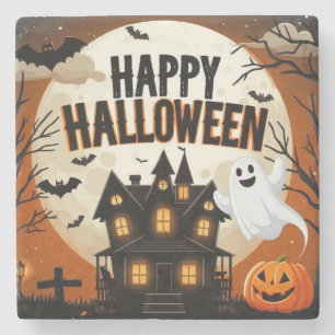 Vintage Frohe Halloween Kunst Steinuntersetzer