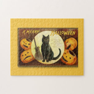 Vintage Frohe Halloween schwarze Katze Puzzle