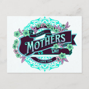 Vintage Frohe Muttertag Grün Lila Blumen Postkarte