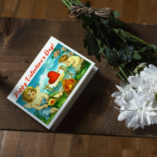 Vintage Frohe Valentinstag Herz Engel Cupid Karte