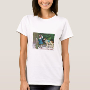 Vintage frohe Weihnacht-Kinder und Hunde T-Shirt