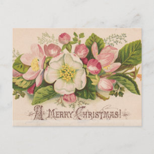 Vintage Frohe Weihnachten Apfelblüten Postkarte