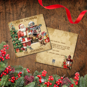 Vintage Frohe Weihnachten Baum Santa Claus Hund Ge