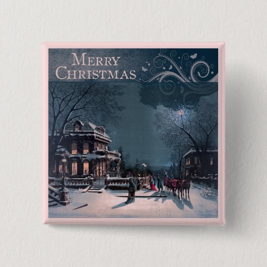 Vintage frohe Weihnachten Button (Vorderseite)