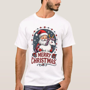 Vintage Frohe Weihnachten Einhorn Weihnachtsmann L T-Shirt