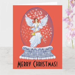 Vintage Frohe Weihnachten Engel Funkelnde Schneeku Karte