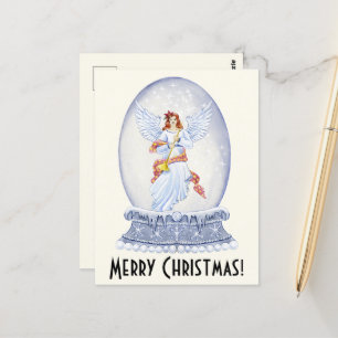 Vintage Frohe Weihnachten Engel Funkelnde Schneeku Postkarte