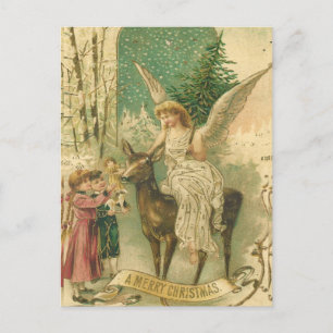 Vintage Frohe Weihnachten Engel mit Kindern Feiert Postkarte