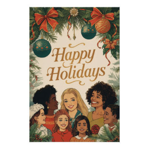 Vintage Frohe Weihnachten Familie Neujahrsbotschaf Poster