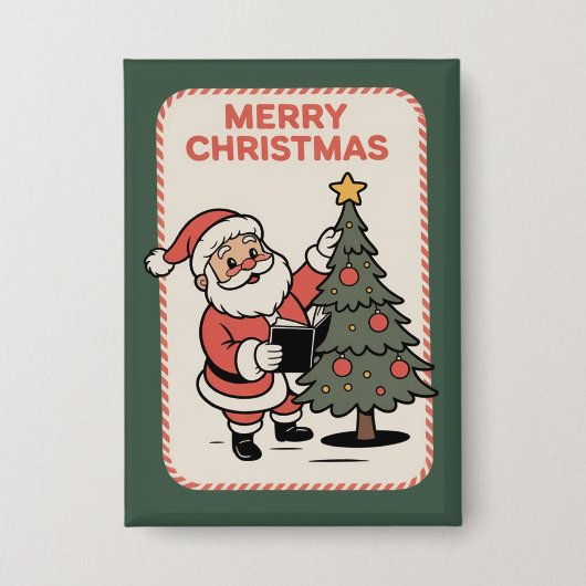 Vintage Frohe Weihnachten Feiertag Santa liest  Button (Vorderseite)
