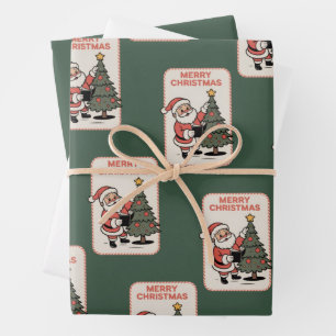 Vintage Frohe Weihnachten Feiertag Santa liest Geschenkpapier Set