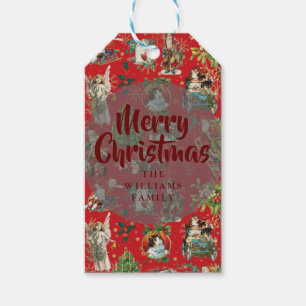 Vintage Frohe Weihnachten Festliches rotes Familie Geschenkanhänger