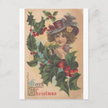 Vintage Frohe Weihnachten Gibson Girl Postkarte
