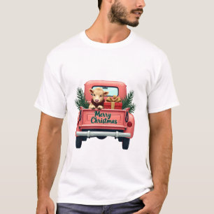 Vintage Frohe Weihnachten Highland-Kuh in rosa Bau T-Shirt