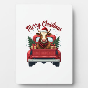 Vintage Frohe Weihnachten Highland Kuh Roter LKW H Fotoplatte