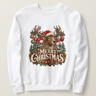 Vintage Frohe Weihnachten Hirsch Gemütliche Wald Sweatshirt