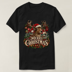 Vintage Frohe Weihnachten Hirsch Gemütliche Wald T-Shirt