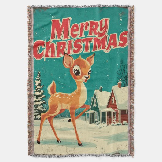 Vintage Frohe Weihnachten Hirsch Kunst Decke (Vorderseite Vertikal)
