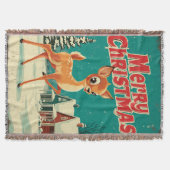 Vintage Frohe Weihnachten Hirsch Kunst Decke (Vorderseite)