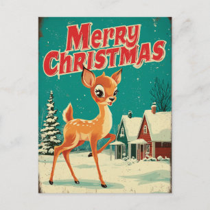 Vintage Frohe Weihnachten Hirsch Kunst Postkarte