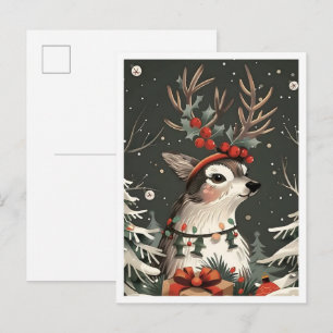 Vintage Frohe Weihnachten Hirsch Postkarte