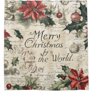 Vintage Frohe Weihnachten Holly & Ornamente (2) Duschvorhang