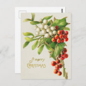 Vintage frohe Weihnachten-Holly-Zweigstelle Kunst Postkarte (Vorne/Hinten)