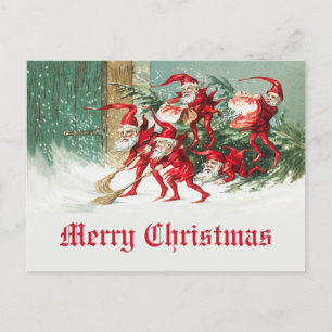 Vintage Frohe Weihnachten Lustiger Santa Elfen Postkarte