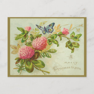 Vintage Frohe Weihnachten mit Schmetterling und Bl Postkarte