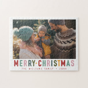 Vintage Frohe Weihnachten Retro Farbige Typografie Puzzle