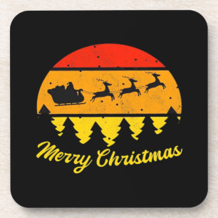 Vintage Frohe Weihnachten Retro Sonnenuntergang Kl Getränkeuntersetzer