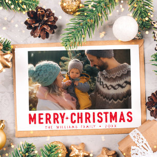 Vintage Frohe Weihnachten Retro-Typografie Rot Postkarte