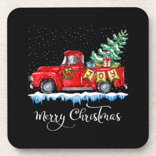 Vintage Frohe Weihnachten Roter LKW Altmodisch Ch Getränkeuntersetzer
