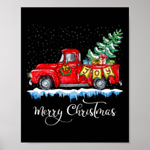Vintage Frohe Weihnachten Roter LKW Altmodisch Ch Poster
