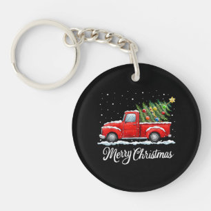 Vintage Frohe Weihnachten Roter LKW Altmodisch Ch Schlüsselanhänger