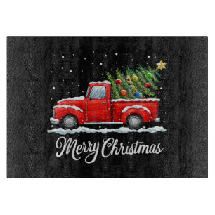 Vintage Frohe Weihnachten roter LKW mit Baum Schneidebrett