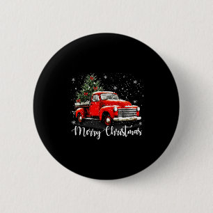 Vintage Frohe Weihnachten Roter LKW Weihnachtsbaum Button