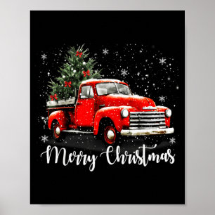 Vintage Frohe Weihnachten Roter LKW Weihnachtsbaum Poster