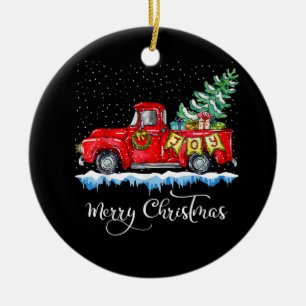 Vintage Frohe Weihnachten Rotes Lastwagen Altmodis Keramik Ornament
