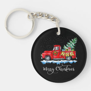 Vintage Frohe Weihnachten Rotes Lastwagen Altmodis Schlüsselanhänger