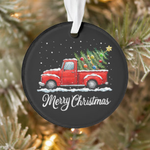 Vintage Frohe Weihnachten Rotes Lastwagen mit Baum Ornament