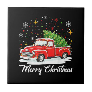 Vintage Frohe Weihnachten Rotes Lastwagen Santa Ba Fliese