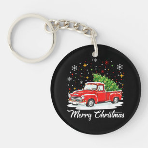 Vintage Frohe Weihnachten Rotes Lastwagen Santa Ba Schlüsselanhänger