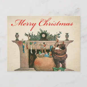 Vintage Frohe Weihnachten Santa mit Geschenken Postkarte