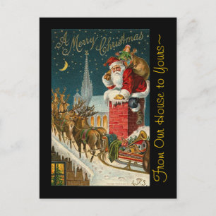 Vintage Frohe Weihnachten Santa Schlitten Rentiere