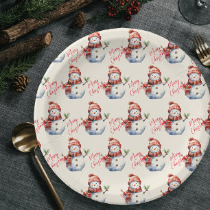 Vintage Frohe Weihnachten & Schneemänner  Pappteller