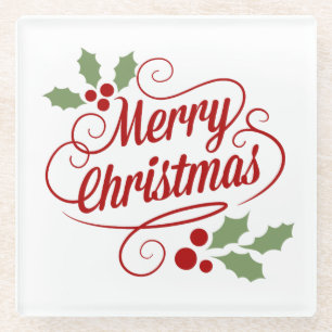Vintage Frohe Weihnachten Schrift-Typografie Glasuntersetzer